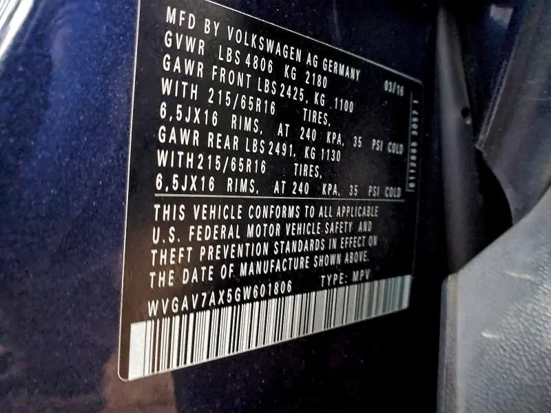 2016 VOLKSWAGEN TIGUAN S  