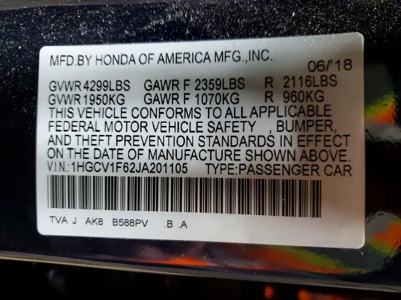2018 HONDA ACCORD EXL  