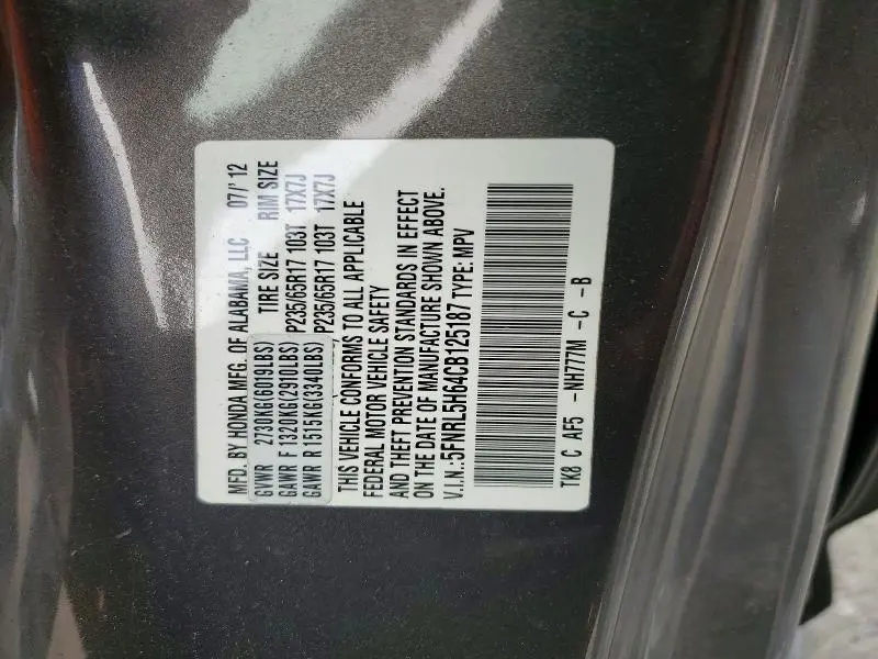 2012 HONDA ODYSSEY EXL  