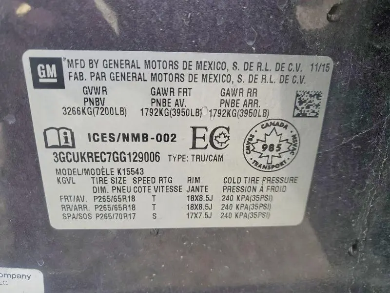 2016 CHEVROLET SILVERADO K1500 LT  