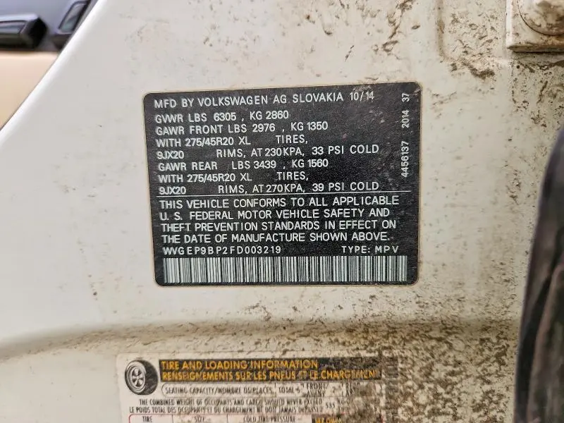 2015 VOLKSWAGEN TOUAREG V6 TDI  