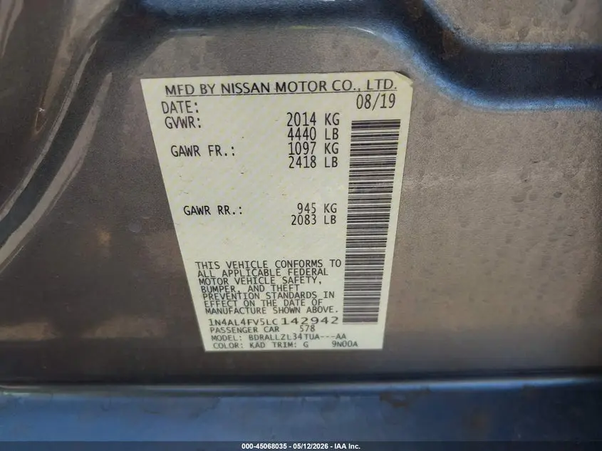 2020 NISSAN ALTIMA PLATINUM VC-TURBO FWD