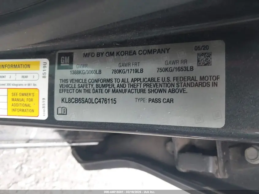 2020 CHEVROLET SPARK FWD LS AUTOMATIC