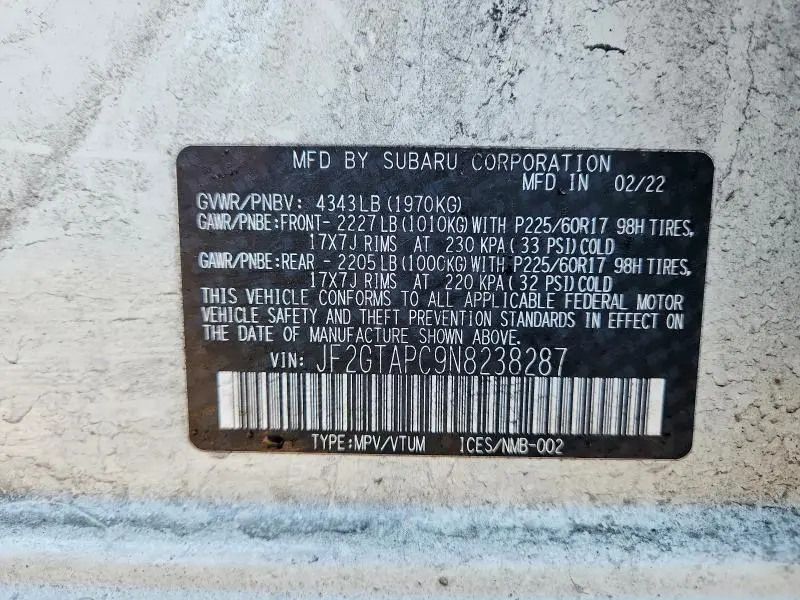 2022 SUBARU CROSSTREK PREMIUM  