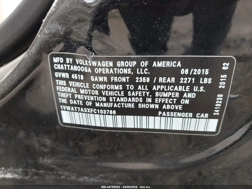 2015 VOLKSWAGEN PASSAT 1.8T LIMITED EDITION