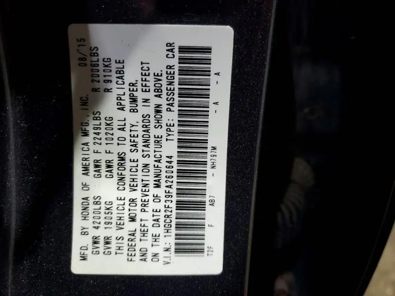 2015 HONDA ACCORD LX  