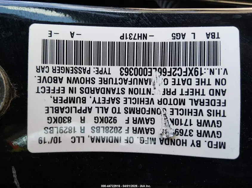 2020 HONDA CIVIC LX