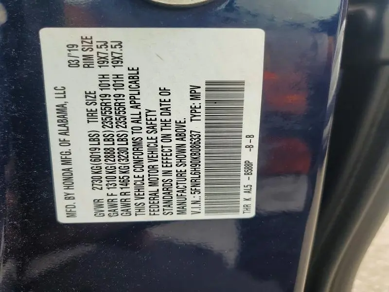 2019 HONDA ODYSSEY ELITE  