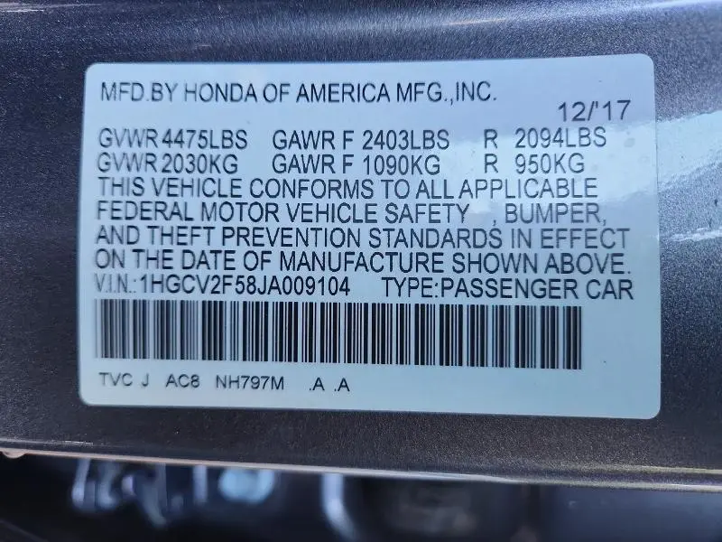 2018 HONDA ACCORD EXL  