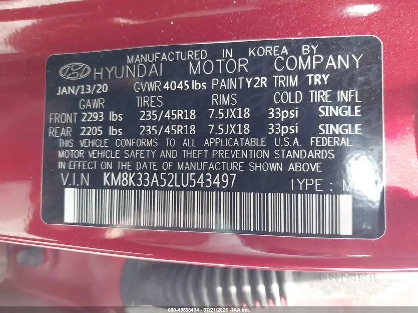 2020 HYUNDAI KONA LIMITED