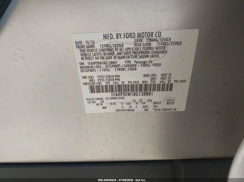 2011 FORD TAURUS SEL