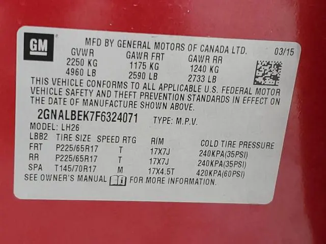 2015 CHEVROLET EQUINOX LT  