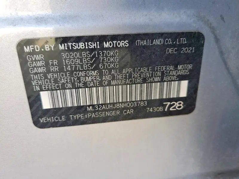 2022 MITSUBISHI MIRAGE ES  