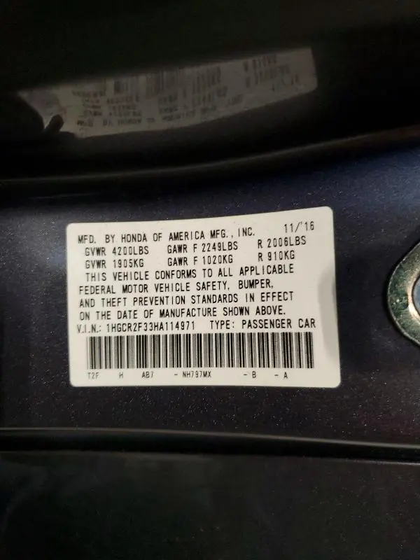2017 HONDA ACCORD LX  