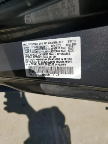2012 HONDA ODYSSEY EXL  