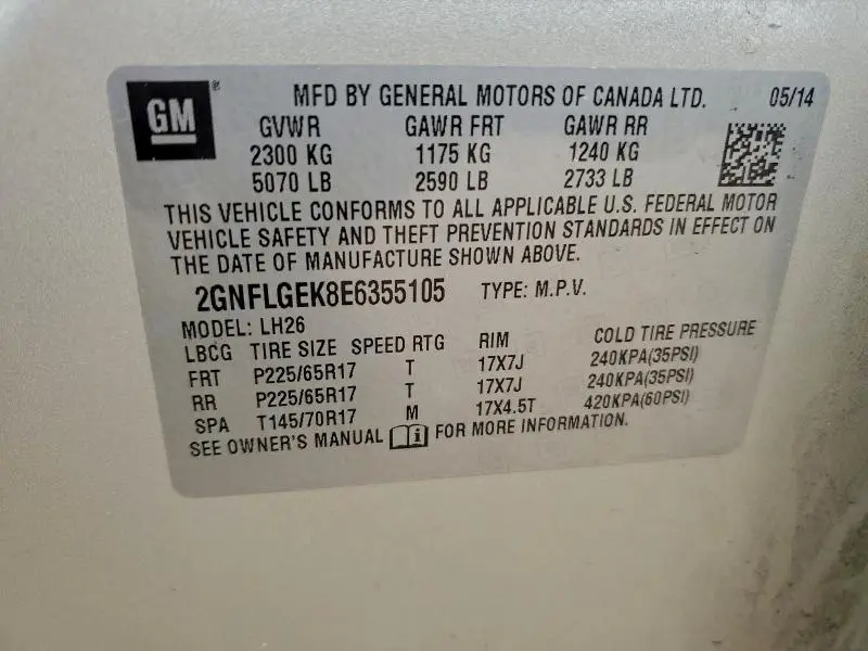 2014 CHEVROLET EQUINOX LT  