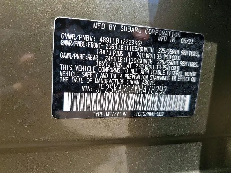 2022 SUBARU FORESTER TOURING  