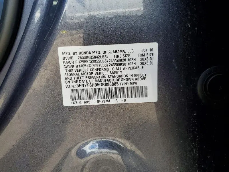 2016 HONDA PILOT TOURING  