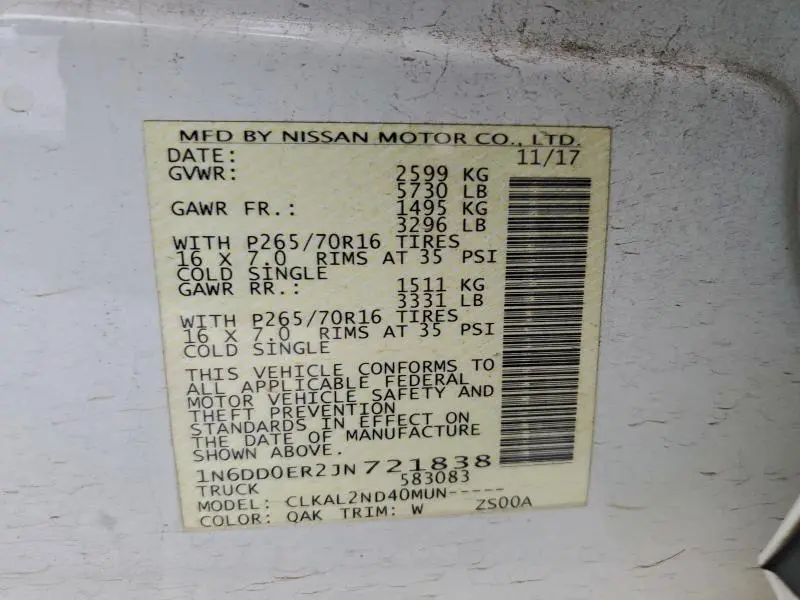 2018 NISSAN FRONTIER S  