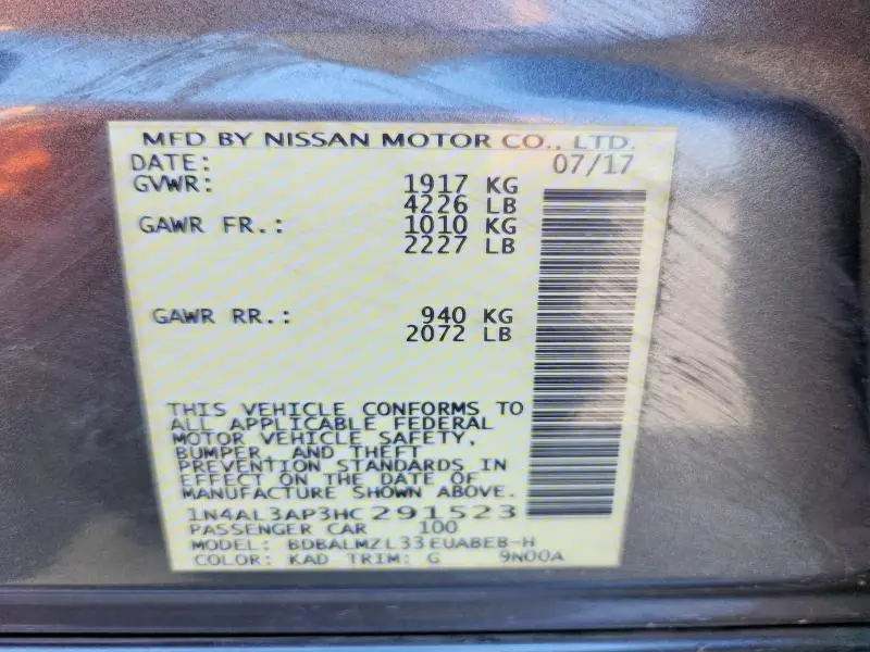 2017 NISSAN ALTIMA 2.5 SV  