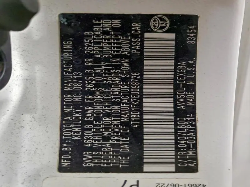 2014 TOYOTA CAMRY HYBRID  