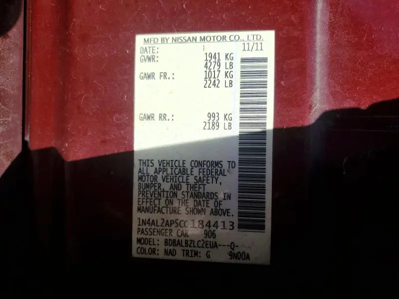 2012 NISSAN ALTIMA BASE  