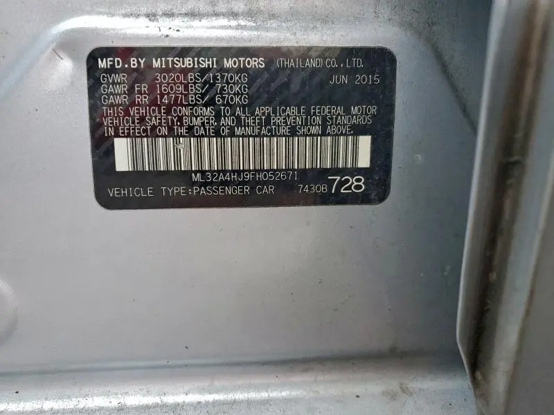 2015 MITSUBISHI MIRAGE ES  