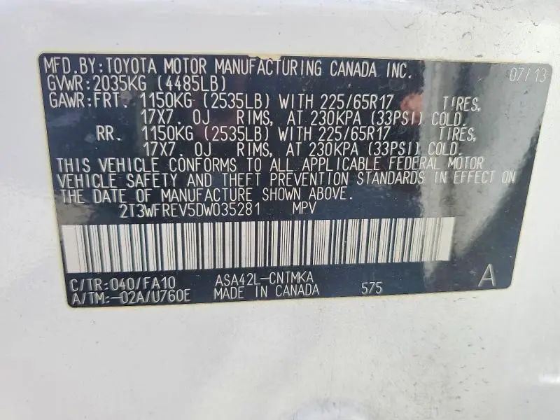 2013 TOYOTA RAV4 XLE  