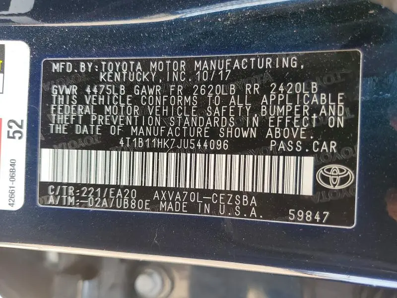 2018 TOYOTA CAMRY SE  