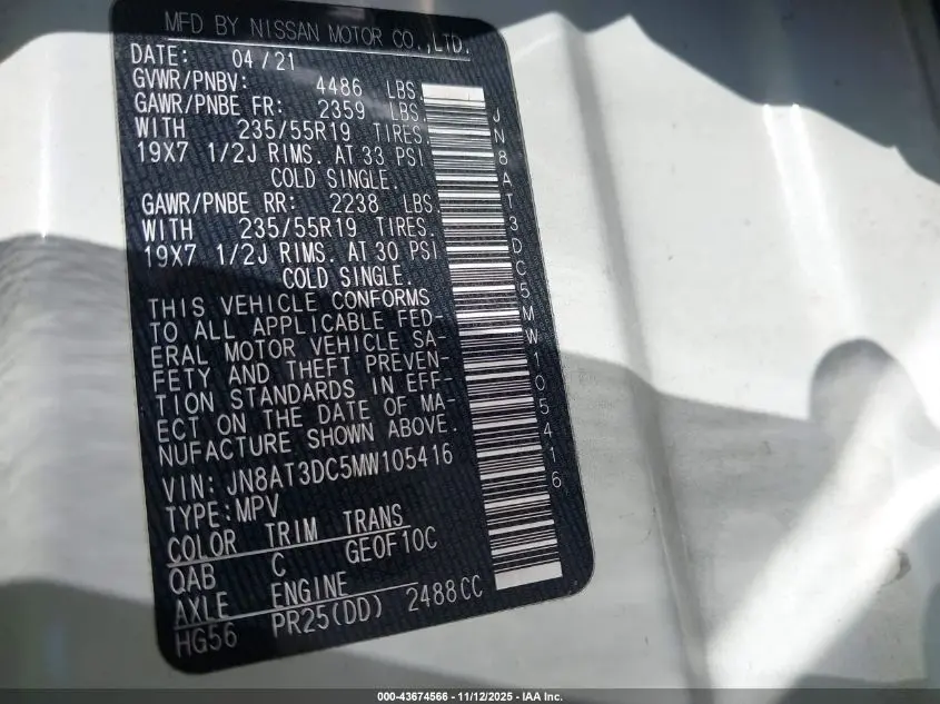 2021 NISSAN ROGUE PLATINUM FWD