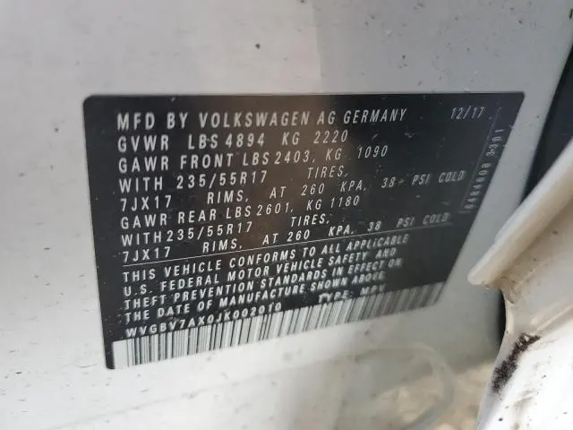 2018 VOLKSWAGEN TIGUAN LIMITED   