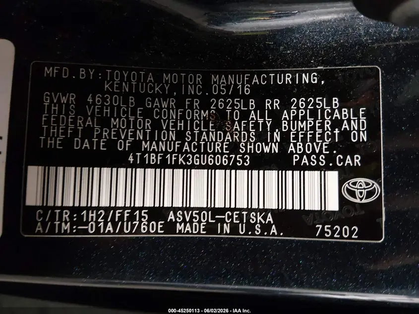 2016 TOYOTA CAMRY SE