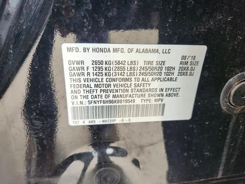 2019 HONDA PILOT TOURING  