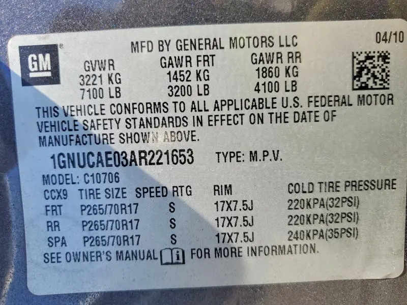 2010 CHEVROLET TAHOE C1500 LS  