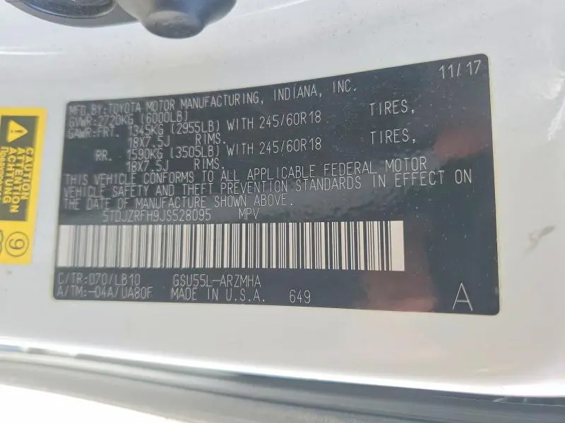 2018 TOYOTA HIGHLANDER XLE  