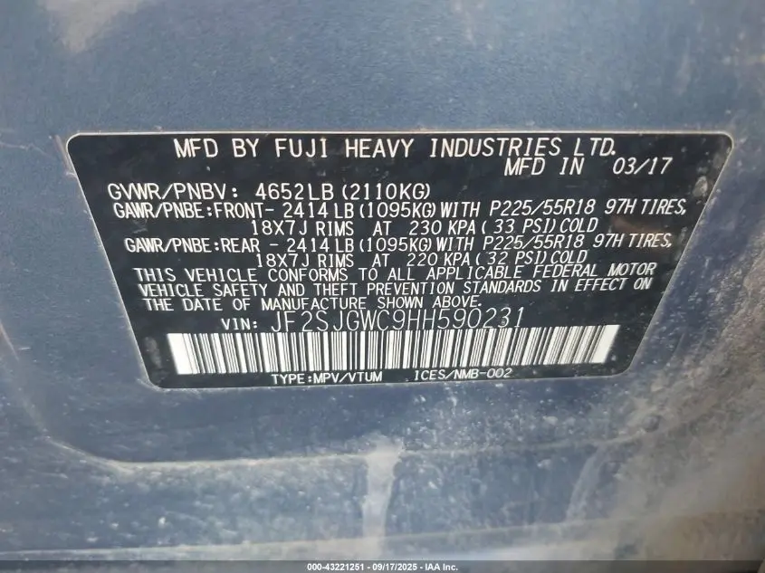 2017 SUBARU FORESTER 2.0XT TOURING