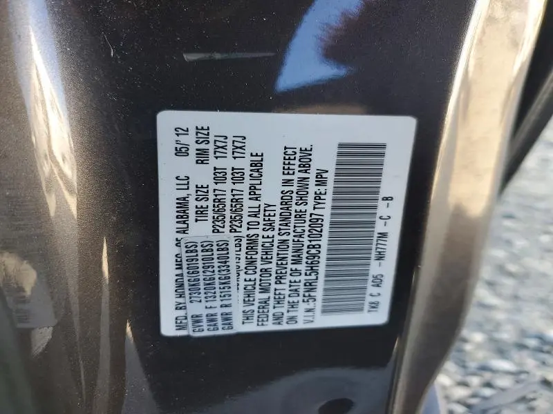 2012 HONDA ODYSSEY EXL  