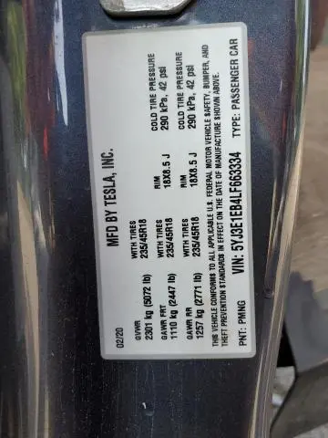 2020 TESLA MODEL 3   