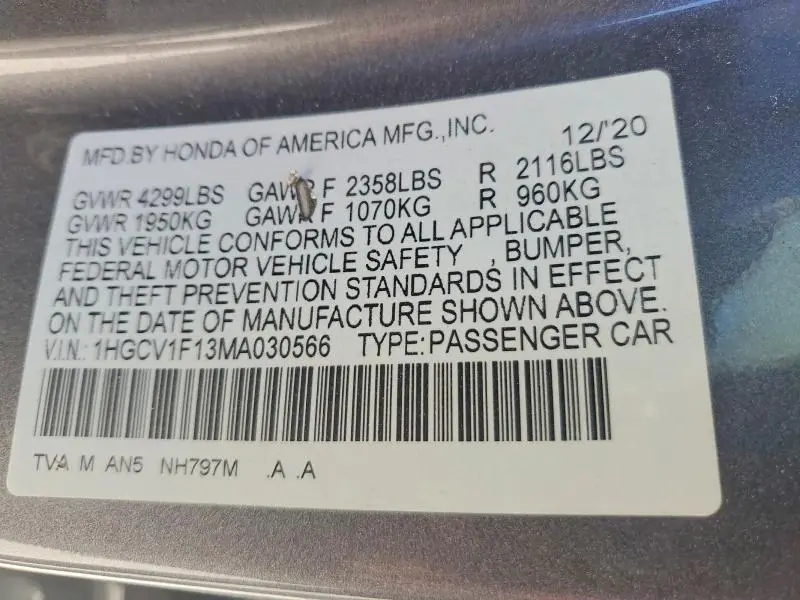 2021 HONDA ACCORD LX  
