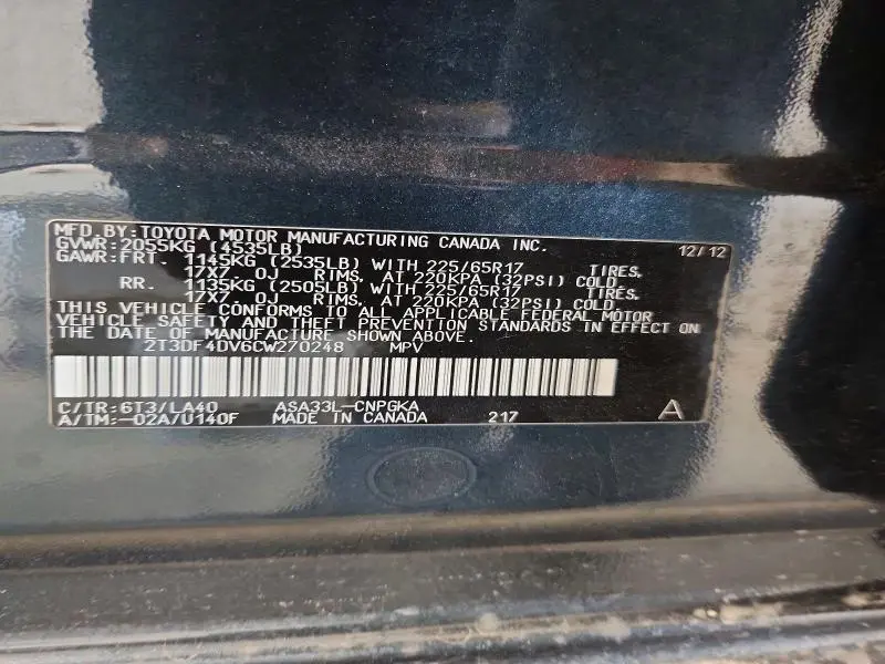 2012 TOYOTA RAV4 LIMITED  