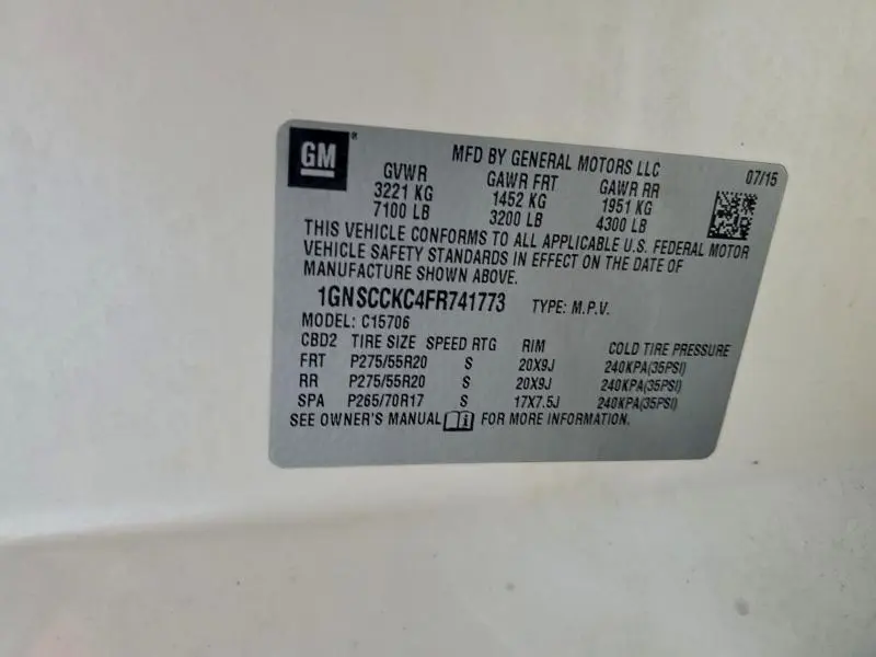 2015 CHEVROLET TAHOE C1500 LTZ  