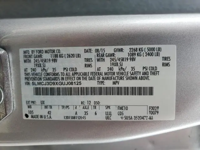 2016 LINCOLN MKC RESERVE