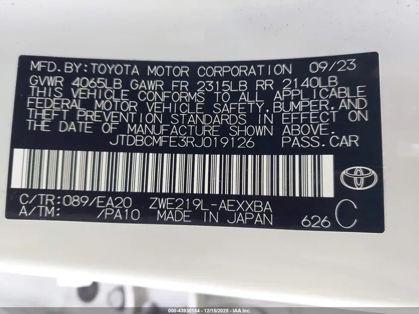 2024 TOYOTA COROLLA HYBRID XLE