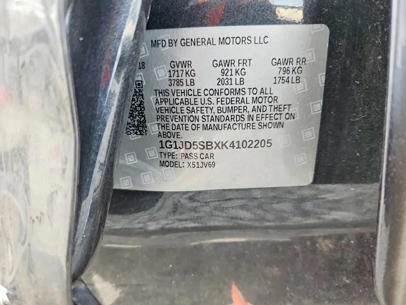 2019 CHEVROLET SONIC LT  