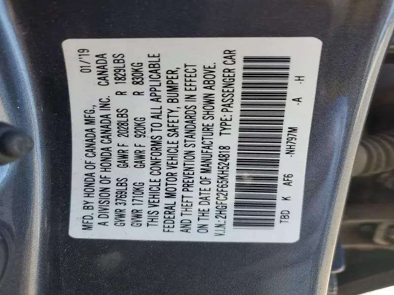 2019 HONDA CIVIC   