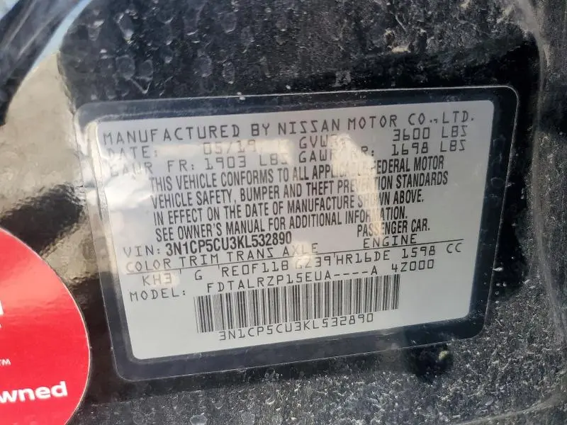 2019 NISSAN KICKS S  