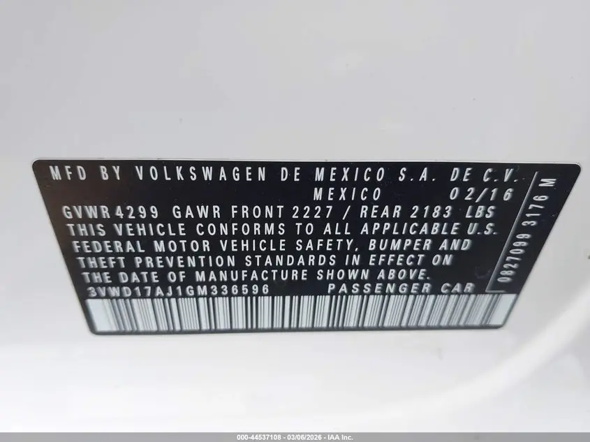 2016 VOLKSWAGEN JETTA 1.8T SPORT