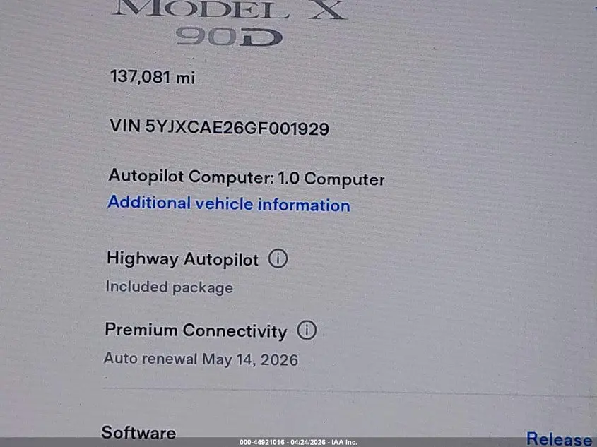 2016 TESLA MODEL X 60D/70D/75D/90D