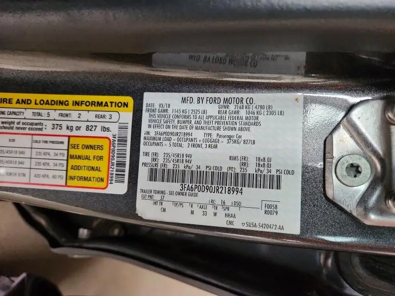 2018 FORD FUSION TITANIUM/PLATINUM  