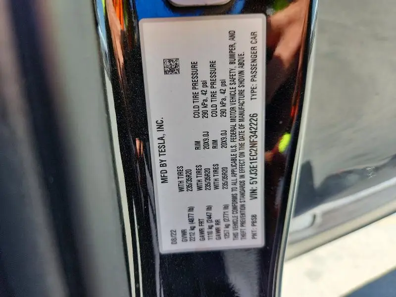 2022 TESLA MODEL 3   